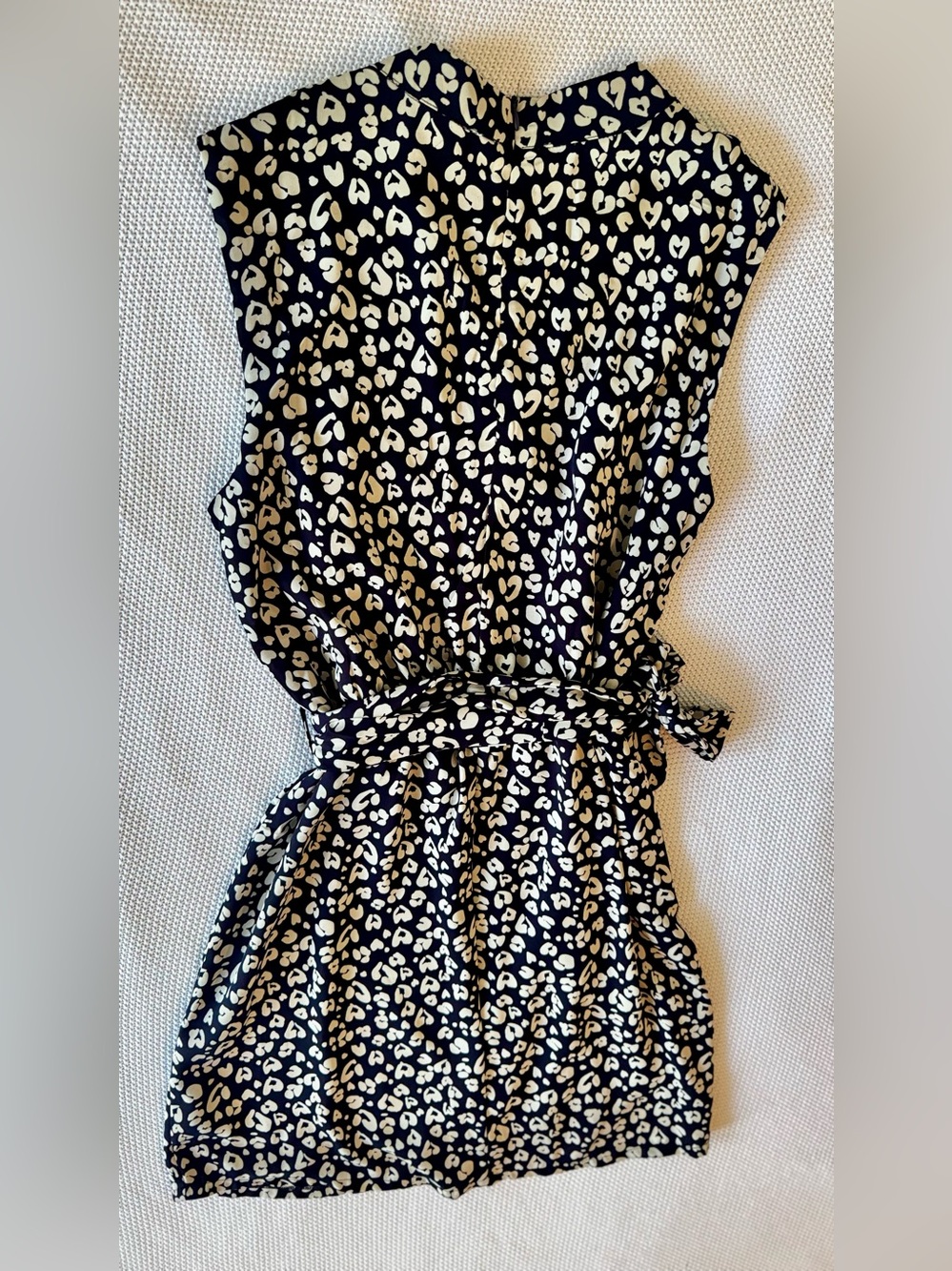 ELIZABETH CROSBY Sleeveless Navy Blue Floral Wrap-Style Dress w Self Tie - Picture 8 of 16